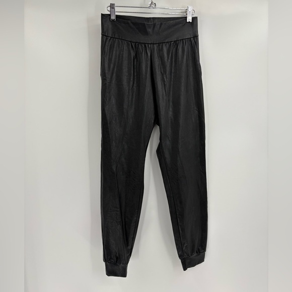 Commando Black Faux Leather Jogger Pants Relaxed Fit Stretch Taper Leg small - Picture 2 of 14